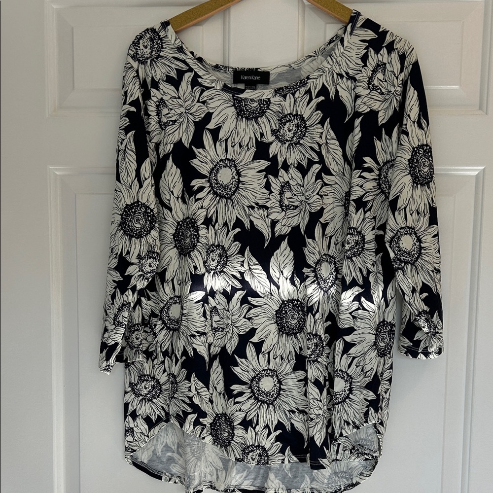 Karen Kane Black and White Floral Blouse